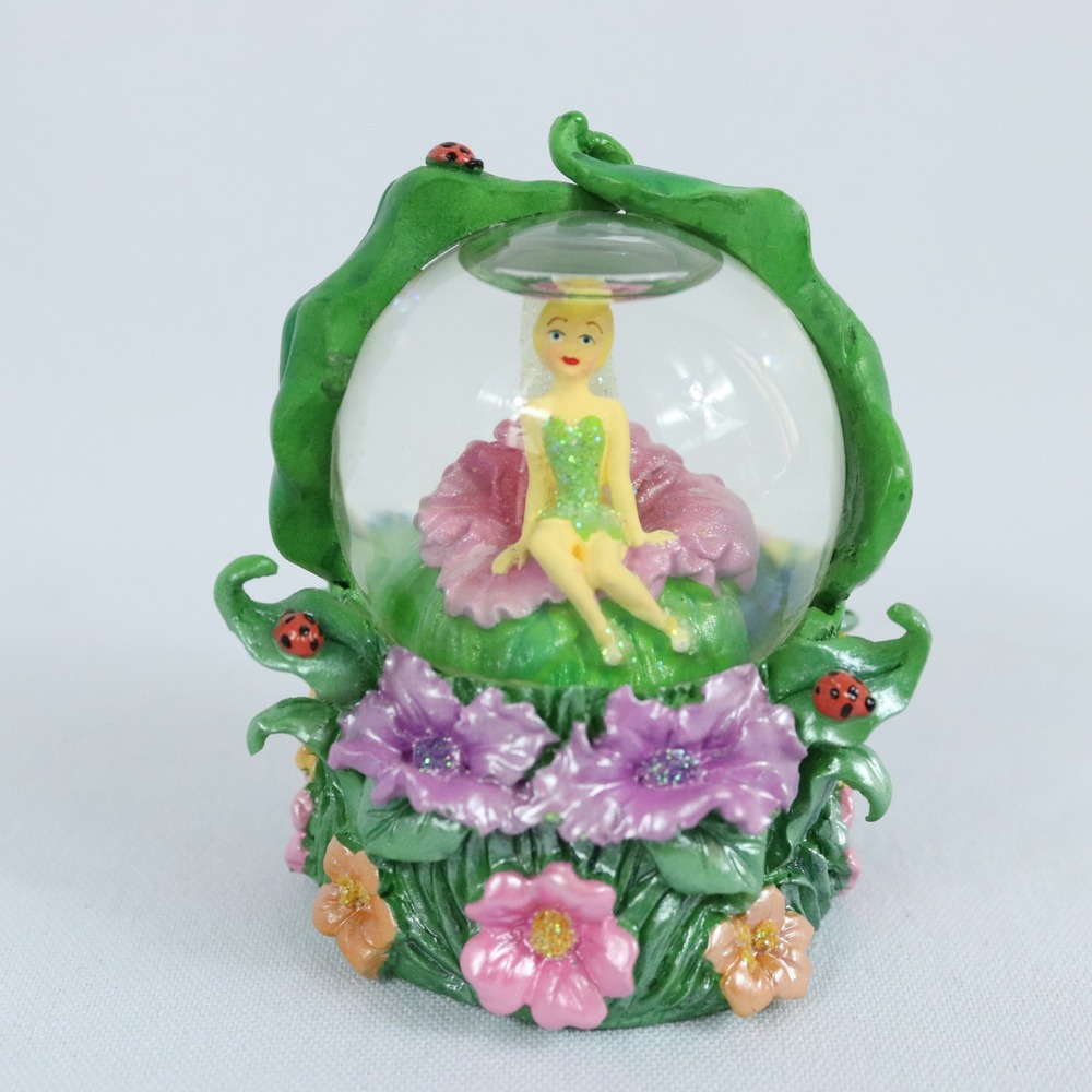 Disney Parks Tinker Bell Mini Snow Globe Floral Ladybug Glitter 2.5"